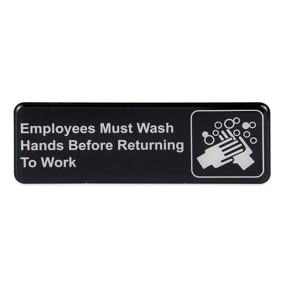 370-S3925BK Employees Must Wash Hands..." Sign - 3x9" White on Black
