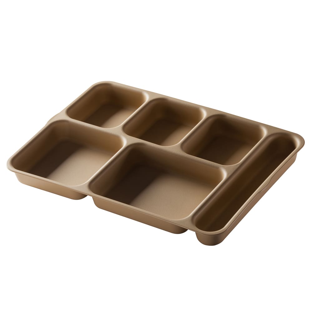 144-10146DCP161 Plastic Rectangular Tray w/ (6) Compartments, 9 15/16" x 13 15/16", Tan