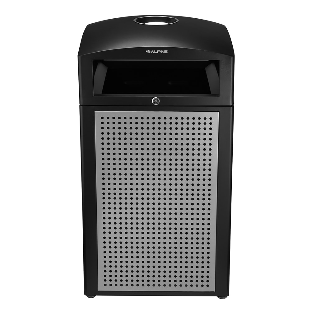 874-47240SIL 40 gal Outdoor Decorative Trash Can - Metal, Silver
