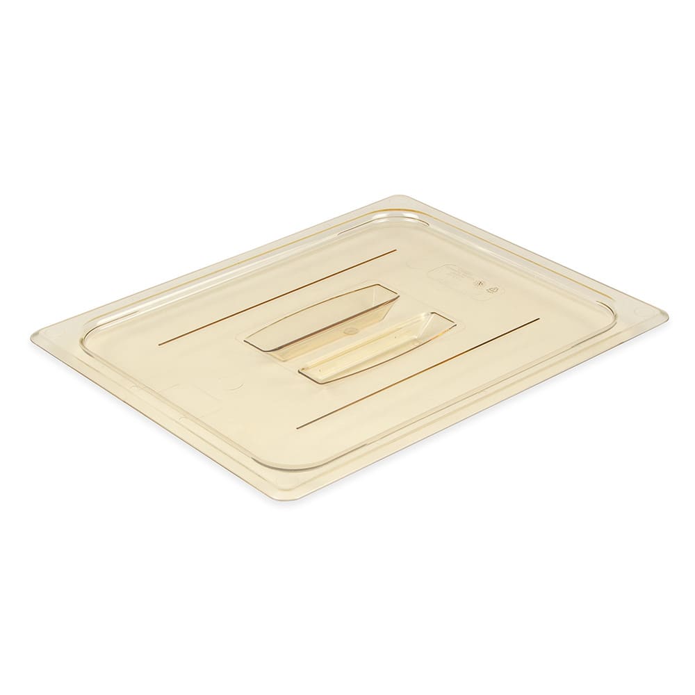 144-20HPCH150 H-Pan Food Pan Cover - Half Size, Flat, Handle, Non-Stick, Amber