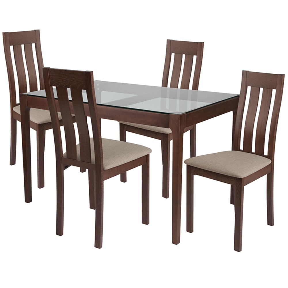 916-ES112GG 5 Piece Belvedere Wood Dining Table Set w/ Glass Top - Magnolia Brown/Walnut Beechwoo...