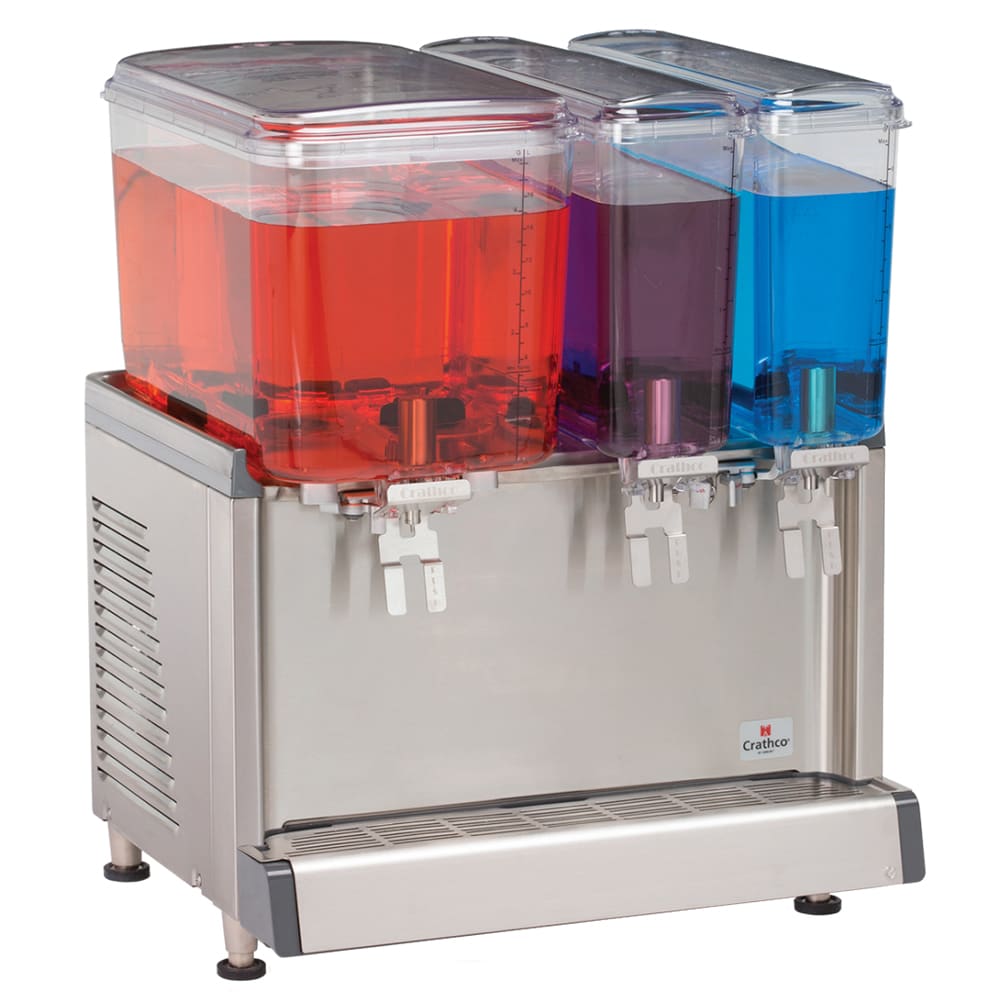 Crathco CS-3D-16 Refrigerated Drink Dispenser w/ (1) 4 3/4 gal & (2) 2 2/5gal Bowls, Pre Mix, 120v