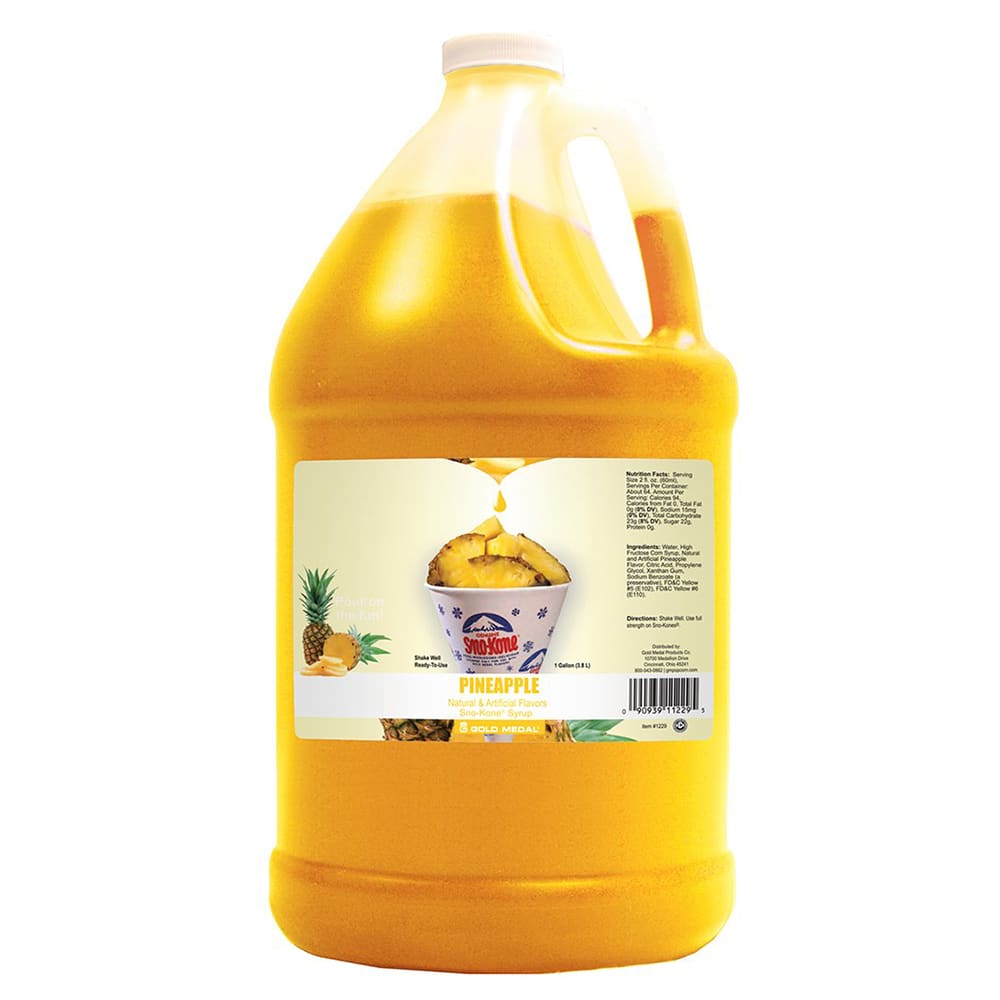 231-1229 Pineapple Snow Cone Syrup, Ready-To-Use, (4) 1 gal Jugs