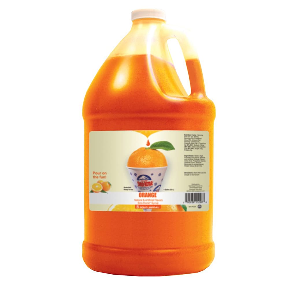 231-1228 Orange Snow Cone Syrup, Ready-To-Use, (4) 1 gal Jugs