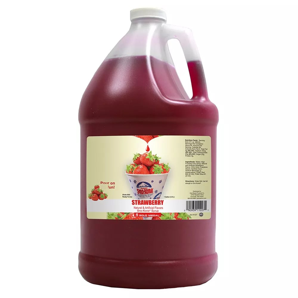 231-1227S Strawberry Snow Cone Syrup Sweetened w/ Saccharin, Ready-To-Use, (4) 1 gal Jugs