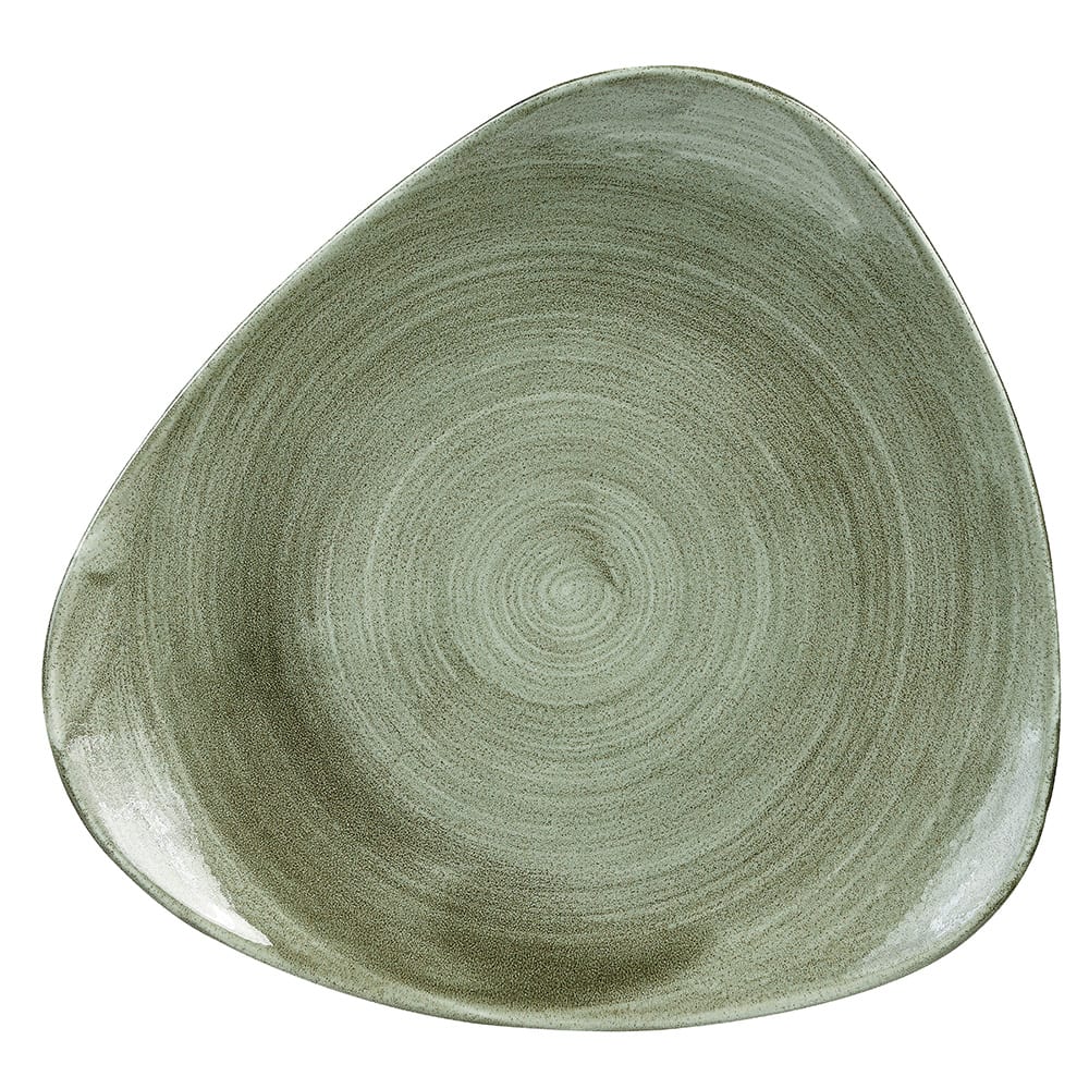 893-PABGTR91 9" Triangular Patina Plate - Ceramic, Burnished Green