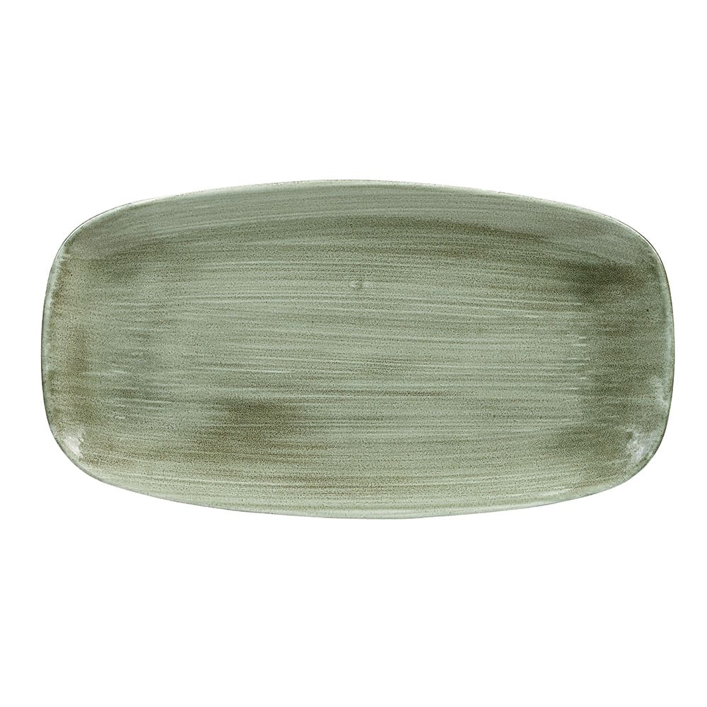 893-PABGXO141 13 7/8" x 7 3/8" Rectangular Patina Platter - Ceramic, Burnished Green