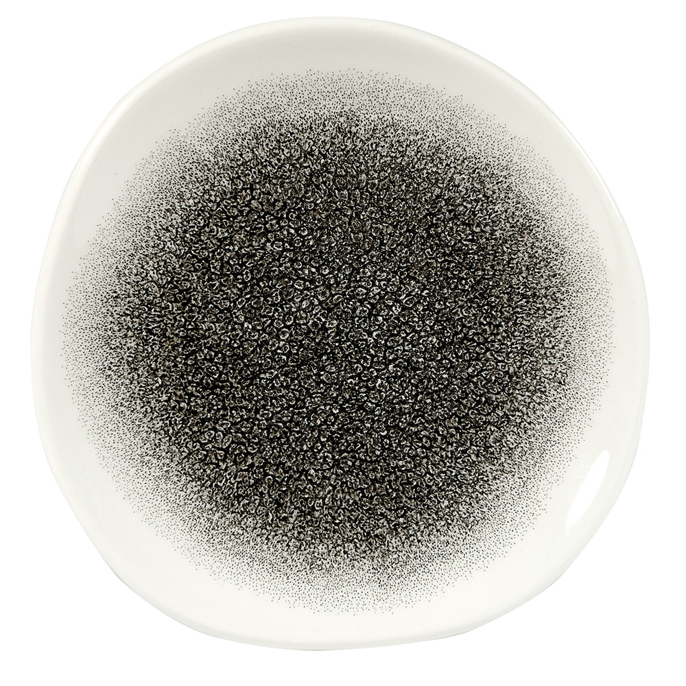 893-RKBQOG71 7 1/4" Round Raku Plate - Ceramic, Quartz Black