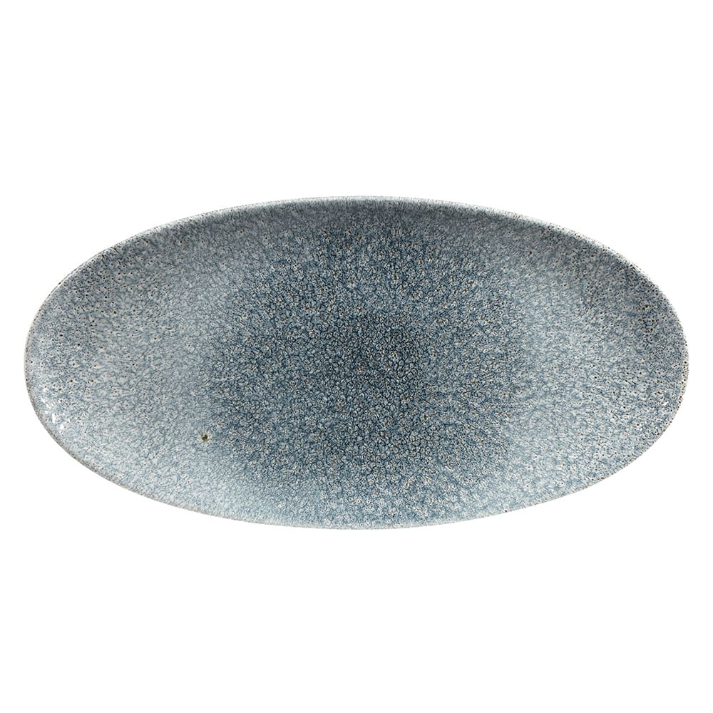 893-RKTBOV351 Oval Raku Chef's Plate - 13 3/4" x 6 3/4", Ceramic, Topaz Blue