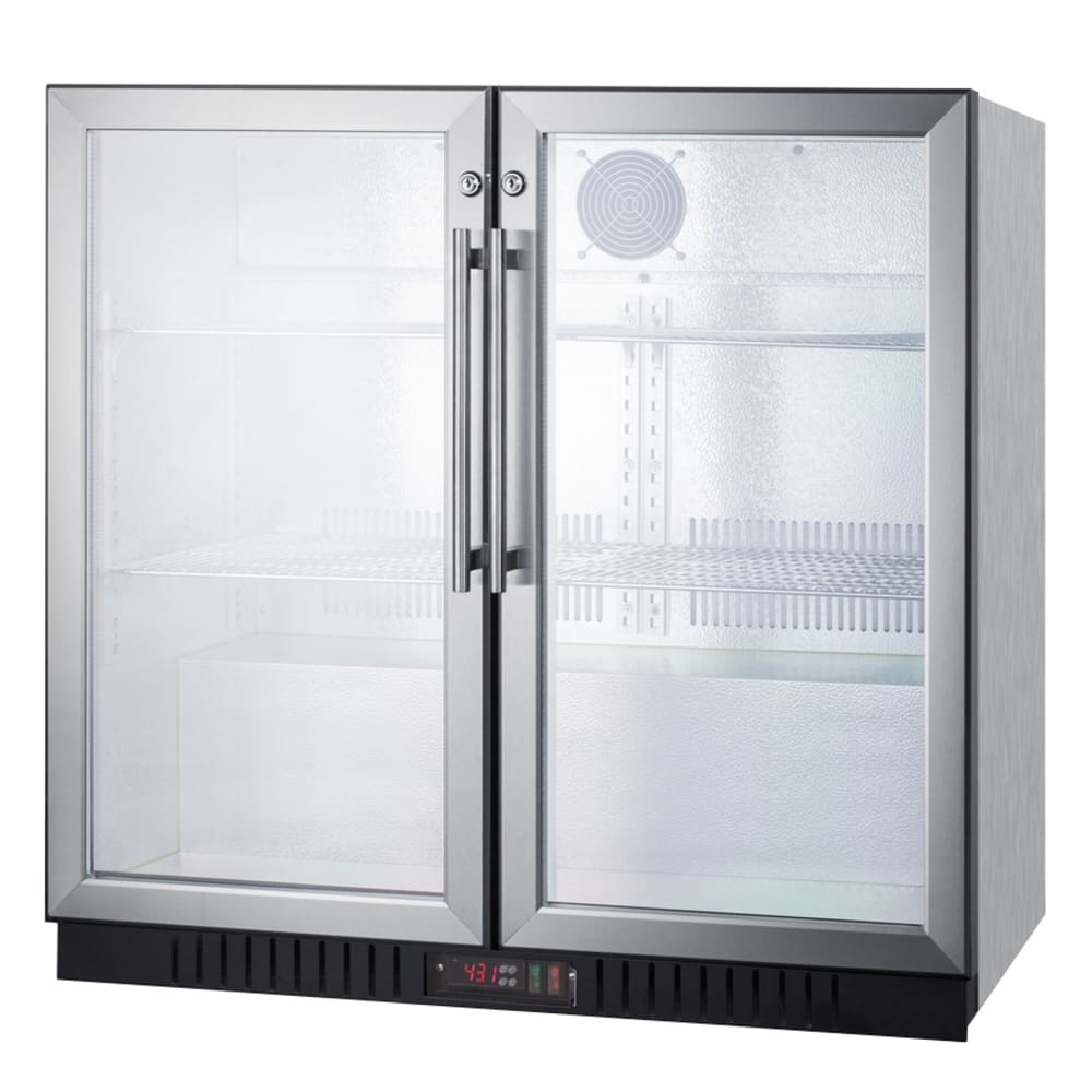 Summit SCR7012DBCSS 35 1/2" Bar Refrigerator - 2 Swinging Glass Doors, Stainless, 115v