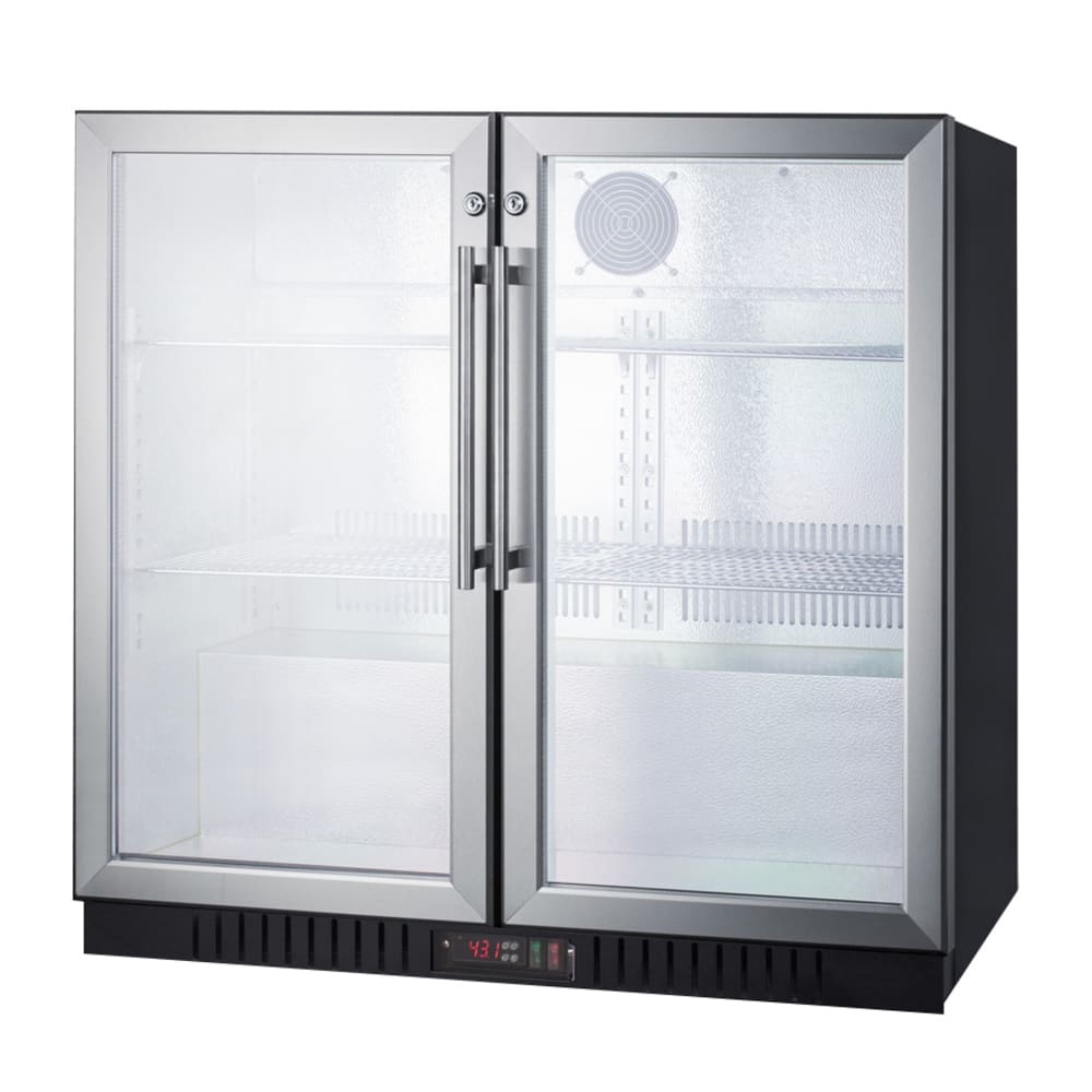 Summit SCR7012DB 35 1/2" Bar Refrigerator - 2 Swinging Glass Doors, Stainless, 115v