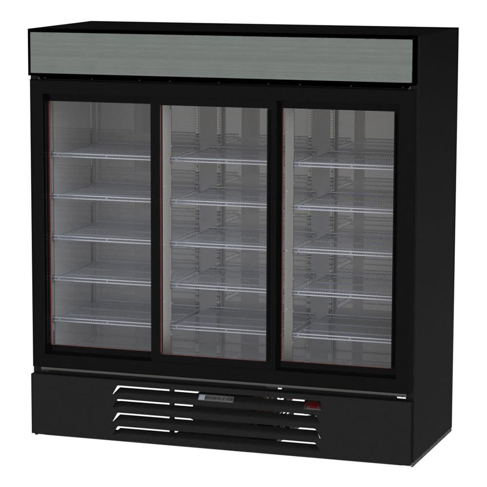 118-MMR66HC1B 75" MarketMax™ Three Section Glass Door Merchandiser - (3) Sliding Doors, Blac...