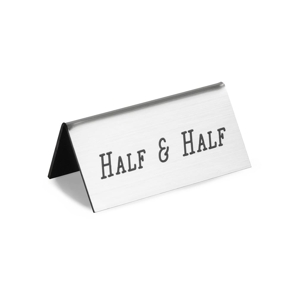 151-2288010 Half & Half Beverage Tent Sign - 3" x 1 1/2", Plastic, Silver