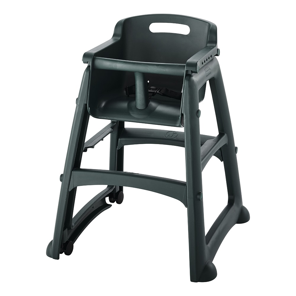 007-780508GR 29 3/4" Stackable High Chair w/ Waist Strap & Casters - Plastic, Dark Green