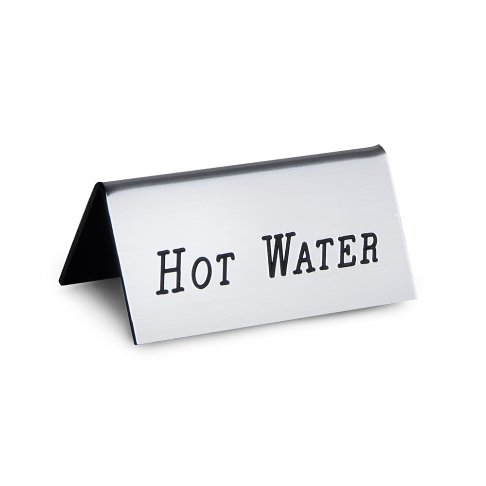 151-2283010 Hot Water Beverage Tent Sign - 3" x 1 1/2", Plastic, Silver