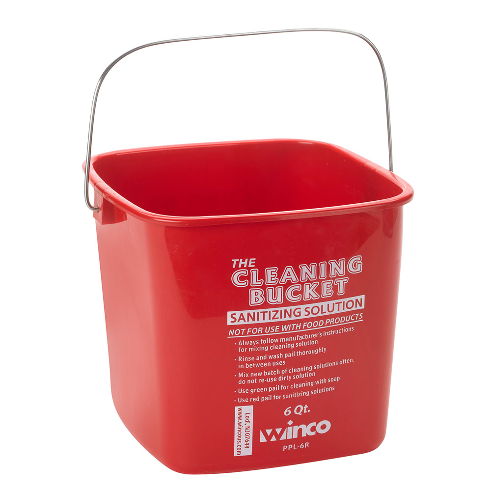 Winco PPL-6R Cleaning Bucket, 6 qt., Red - Sanitizing Soultion
