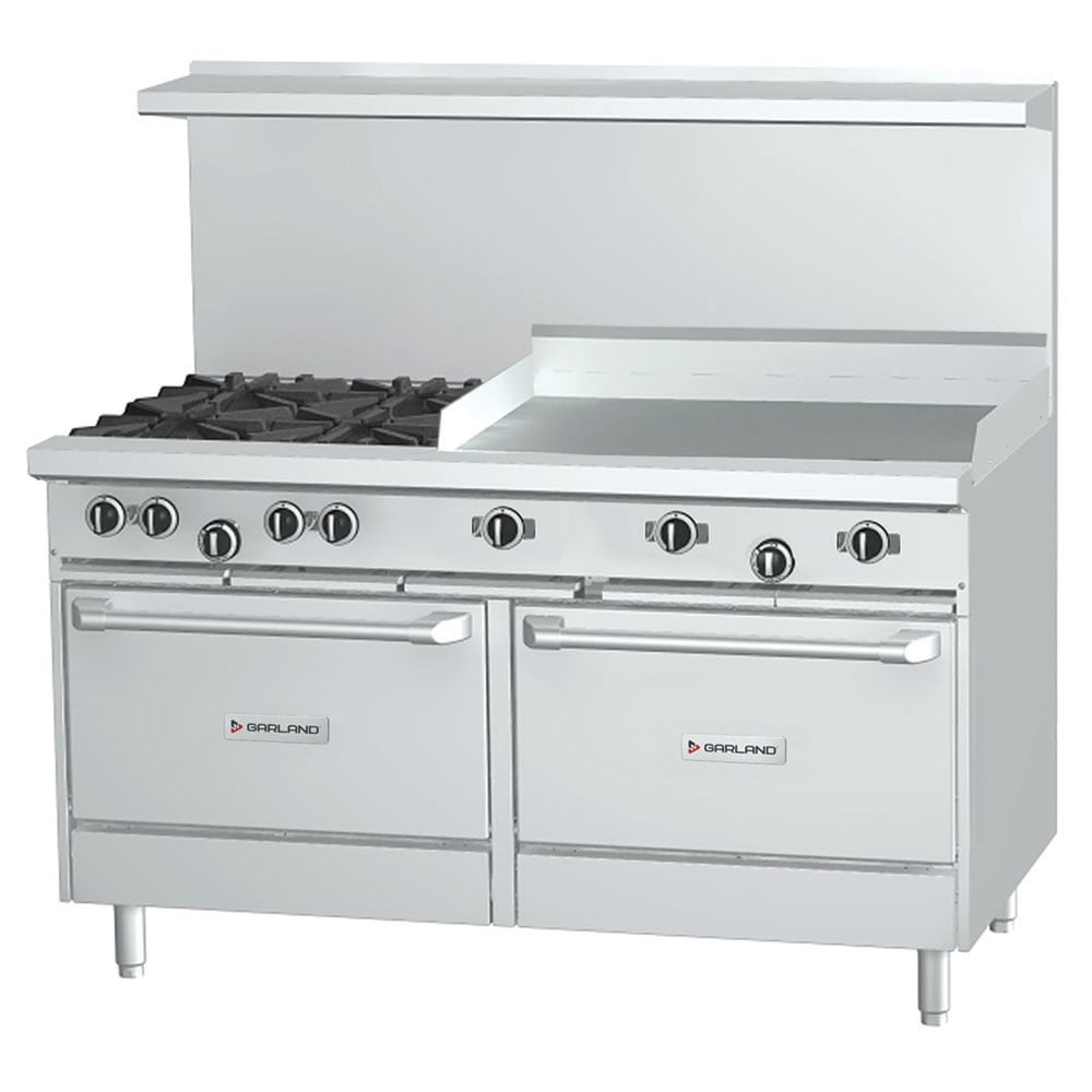 Garland G60 4G36RR 60 4 Burner Gas Range w Griddle 2 Space Saver Ovens Natural Gas