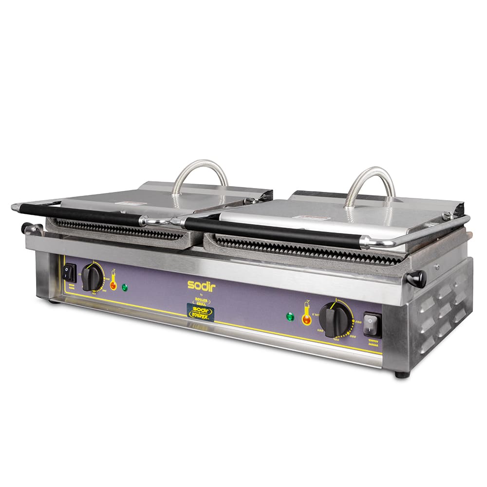 Equipex DIABLO Double Commercial Panini Press w/ Cast Iron Grooved Plates, 208-240v/1ph