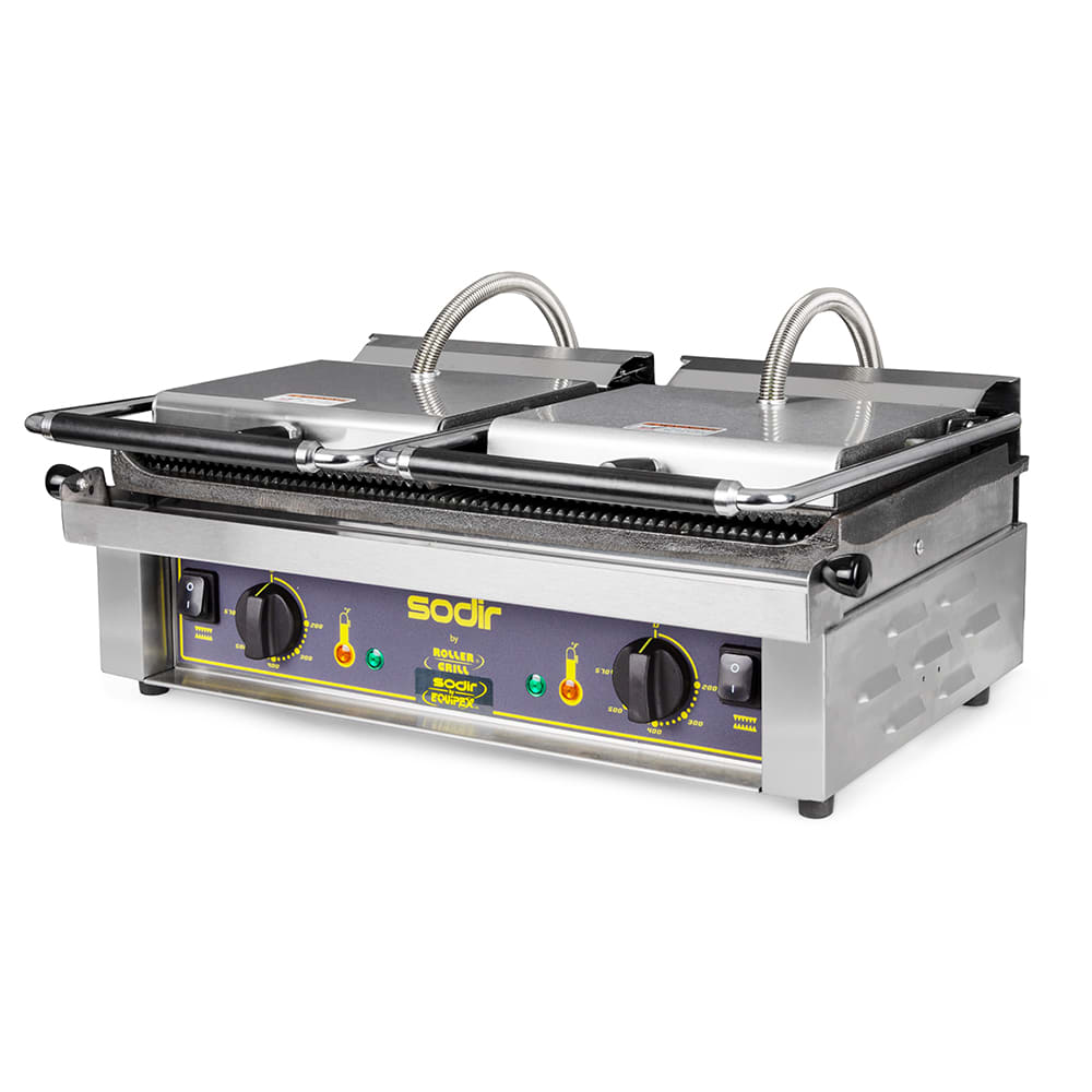 Equipex MAJESTIC Double Commercial Panini Press w/ Cast Iron Grooved Plates, 208-240v/1ph
