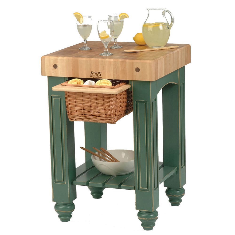416-CUGB25BS 25" Gathering Block Table, Hard Maple Top w/ Basil Green Base