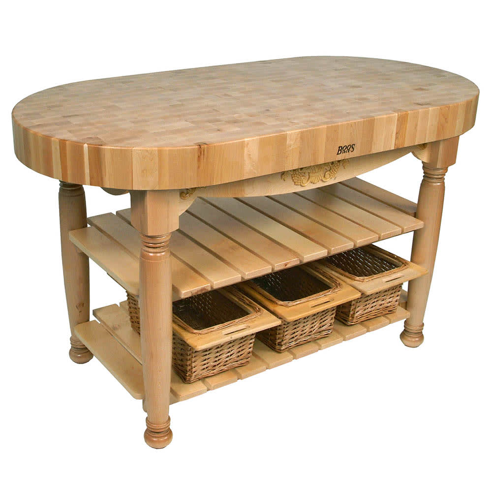 416-CUHAR60N 60" Oval Butcher Block, Hard Maple Top w/ Natural Maple Base