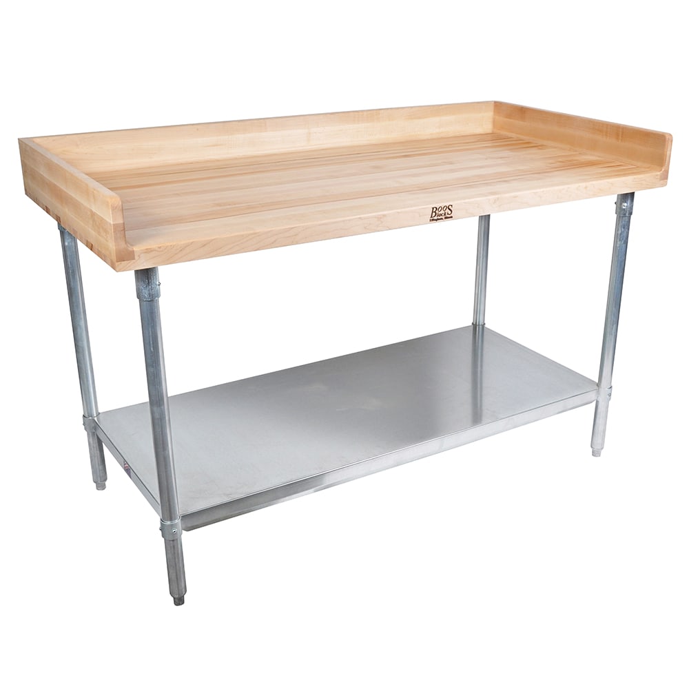 416-DNS08 60" Maple Top Bakers Table w/ 4" Splash & Undershelf, 30"D
