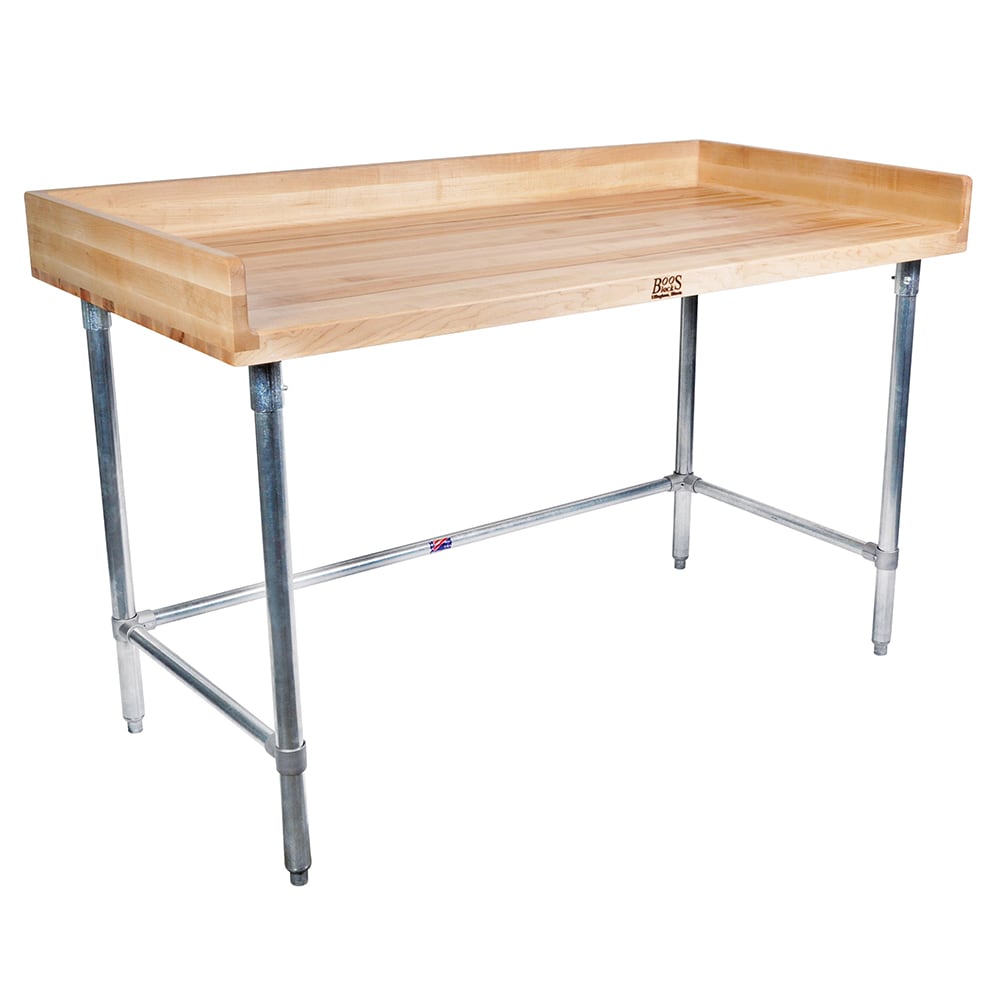416-DSB07 60" Maple Top Bakers Table w/ 4" Splash & Open Base, 30"D