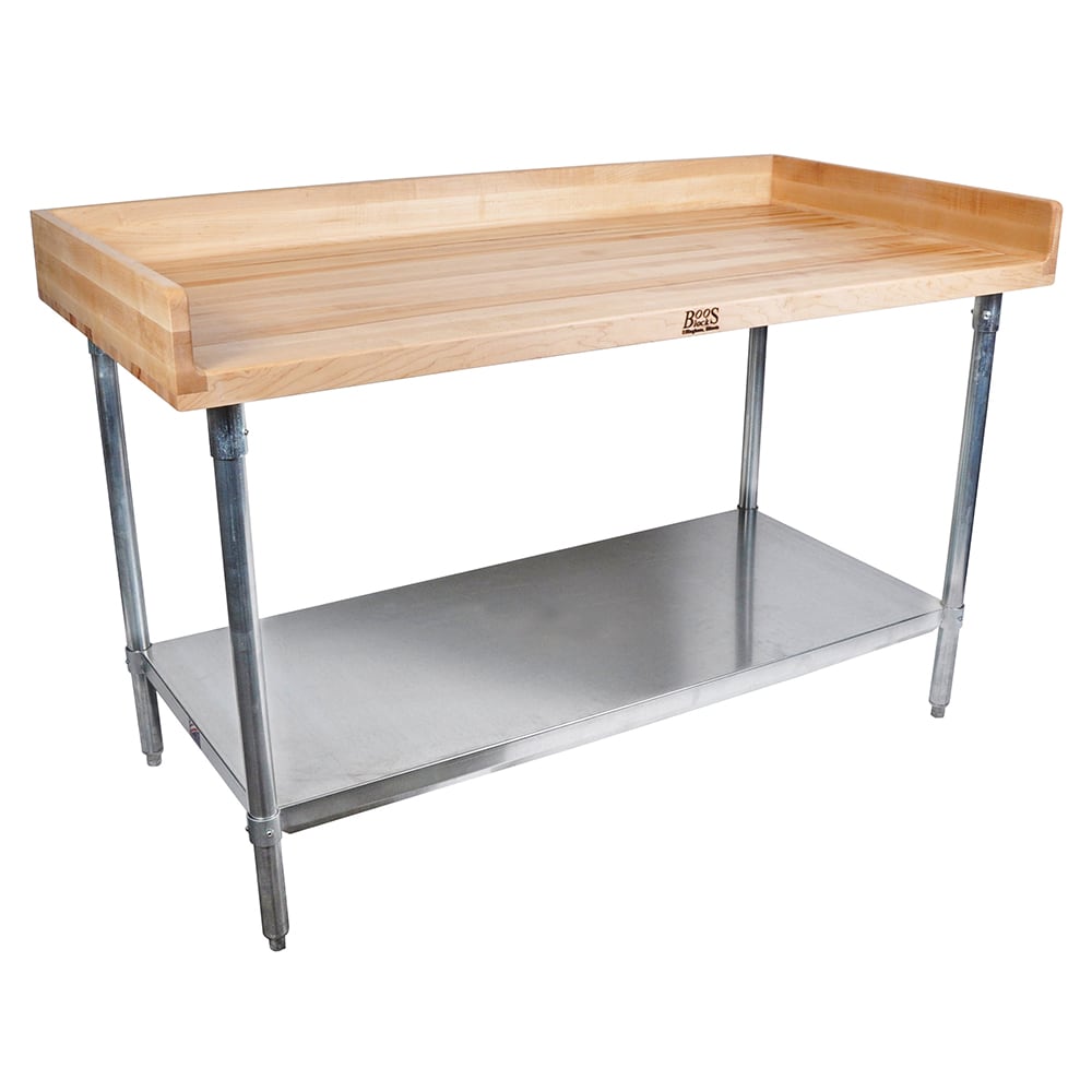 416-DSS07 60" Maple Top Bakers Table w/ 4" Splash & Undershelf, 30"D