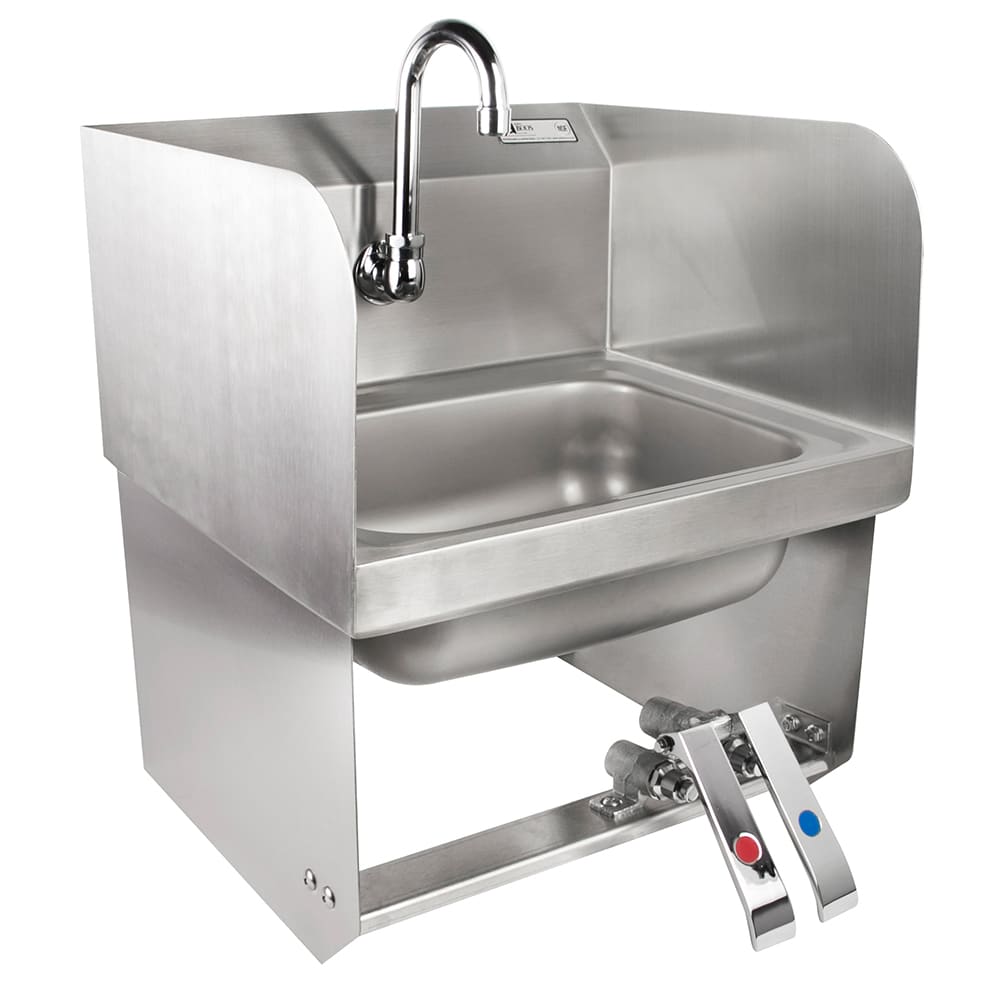416-PBHSWKVMBSSP Splash Mount Touchless Hand Sink, Gooseneck Spout, 1 Hole, 2 Side Splash, 14x10x...