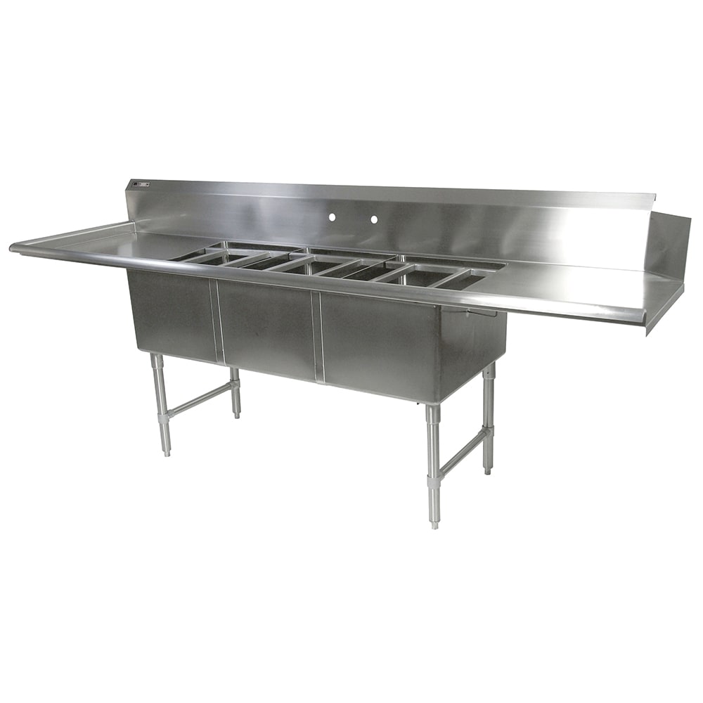 416-DT3B182442D18L 91 1/2" Straight Dish table w/ (3) Pot Sinks & (2) Drainboards, L R