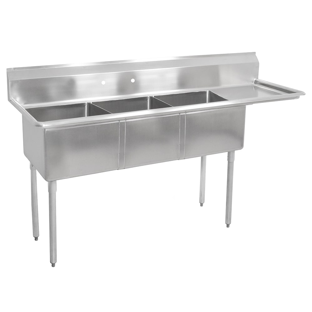 416-E3S81514R15 62 1/2" 3 Compartment Sink w/ 15"L x 15"W Bowl, 14" Deep