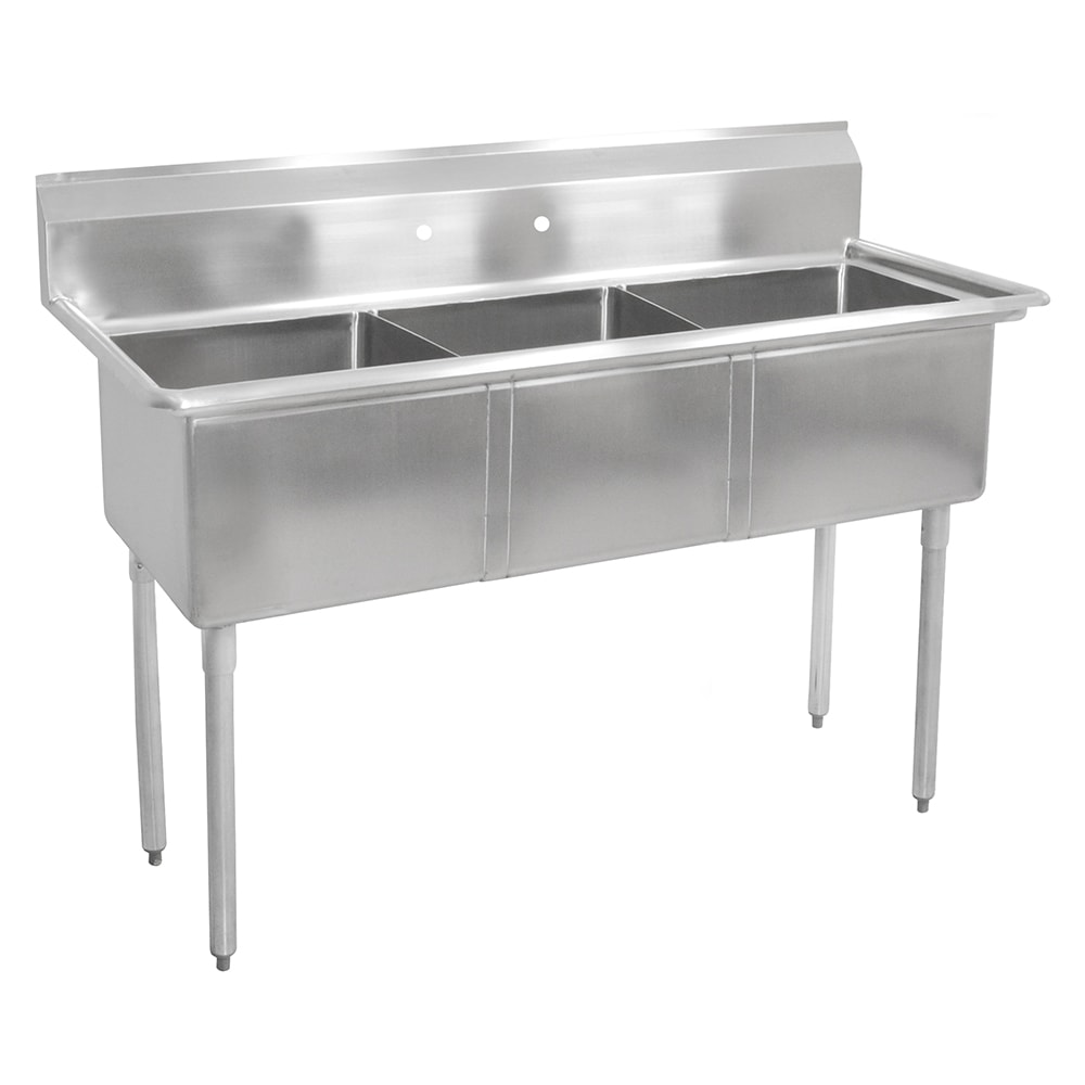 416-E3S81812 59" 3 Compartment Sink w/ 18"L x 18"W Bowl, 12" Deep