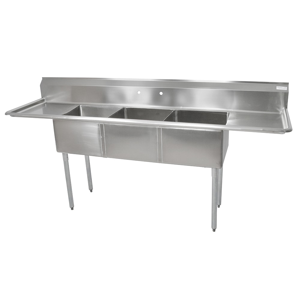 416-E3S81814T18 90" 3 Compartment Sink w/ 18"L x 18"W Bowl, 14" Deep