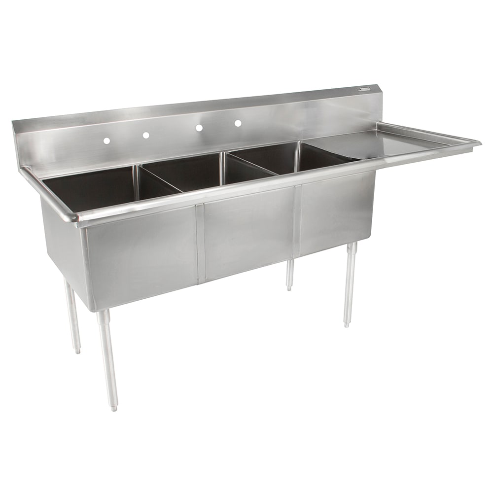 416-E3S82414R24 98 1/2" 3 Compartment Sink w/ 24"L x 24"W Bowl, 14" Deep