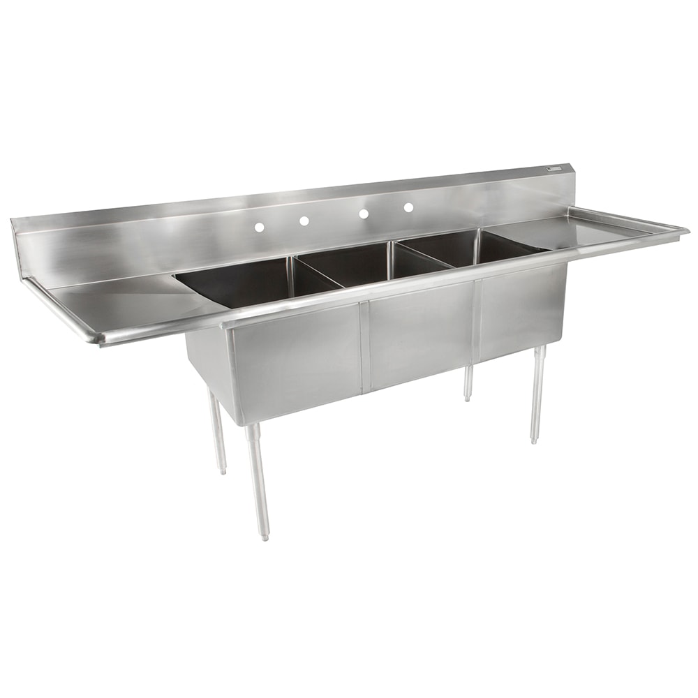 416-E3S82414T24 120" 3 Compartment Sink w/ 24"L x 24"W Bowl, 14" Deep