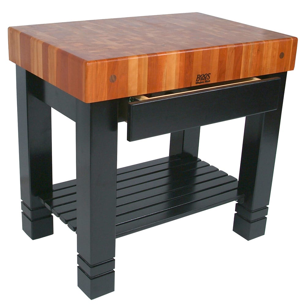 416-RNBF Bloc de Foyer Table, 5" Thick End Grain American Cherry, Black Base, 36 x 24