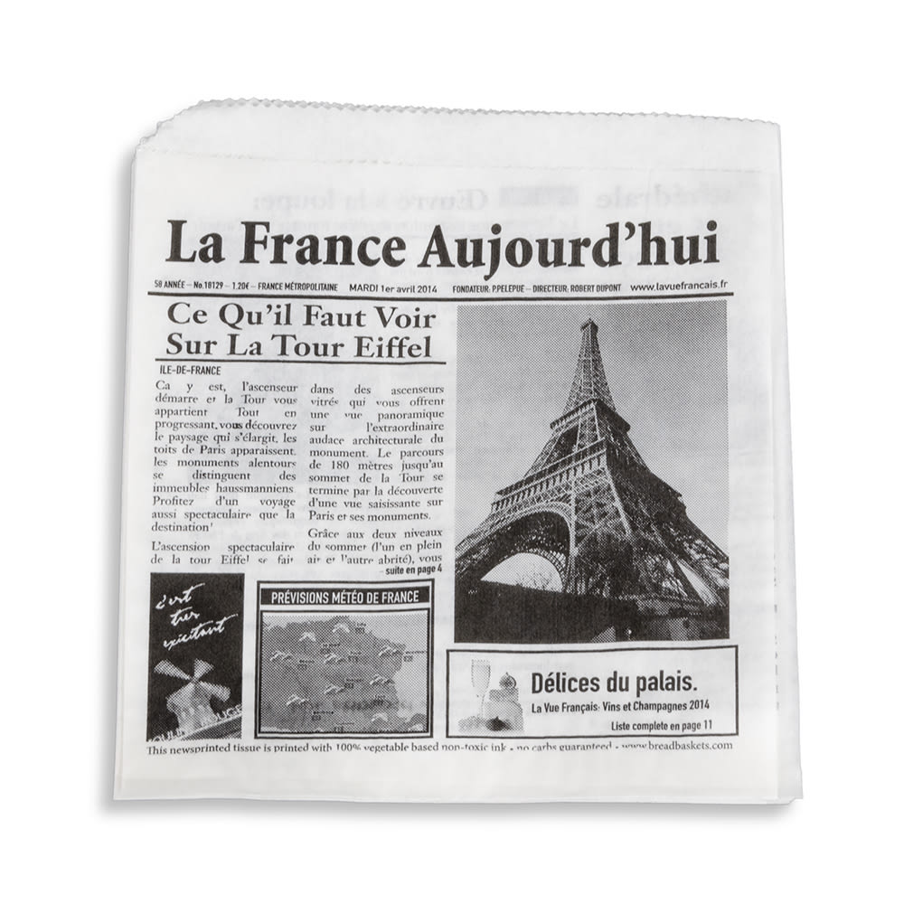 284-4T1050 5 1/2" Square Basket Liner Paper Bags - French Newsprint, White