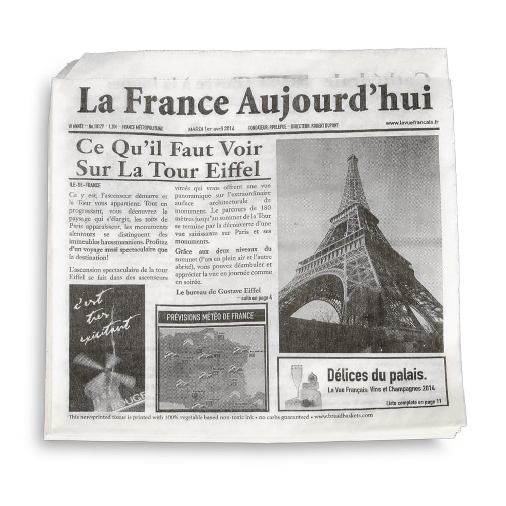 284-4T3050 7" Square Basket Liner Paper Bags - French Newsprint, White