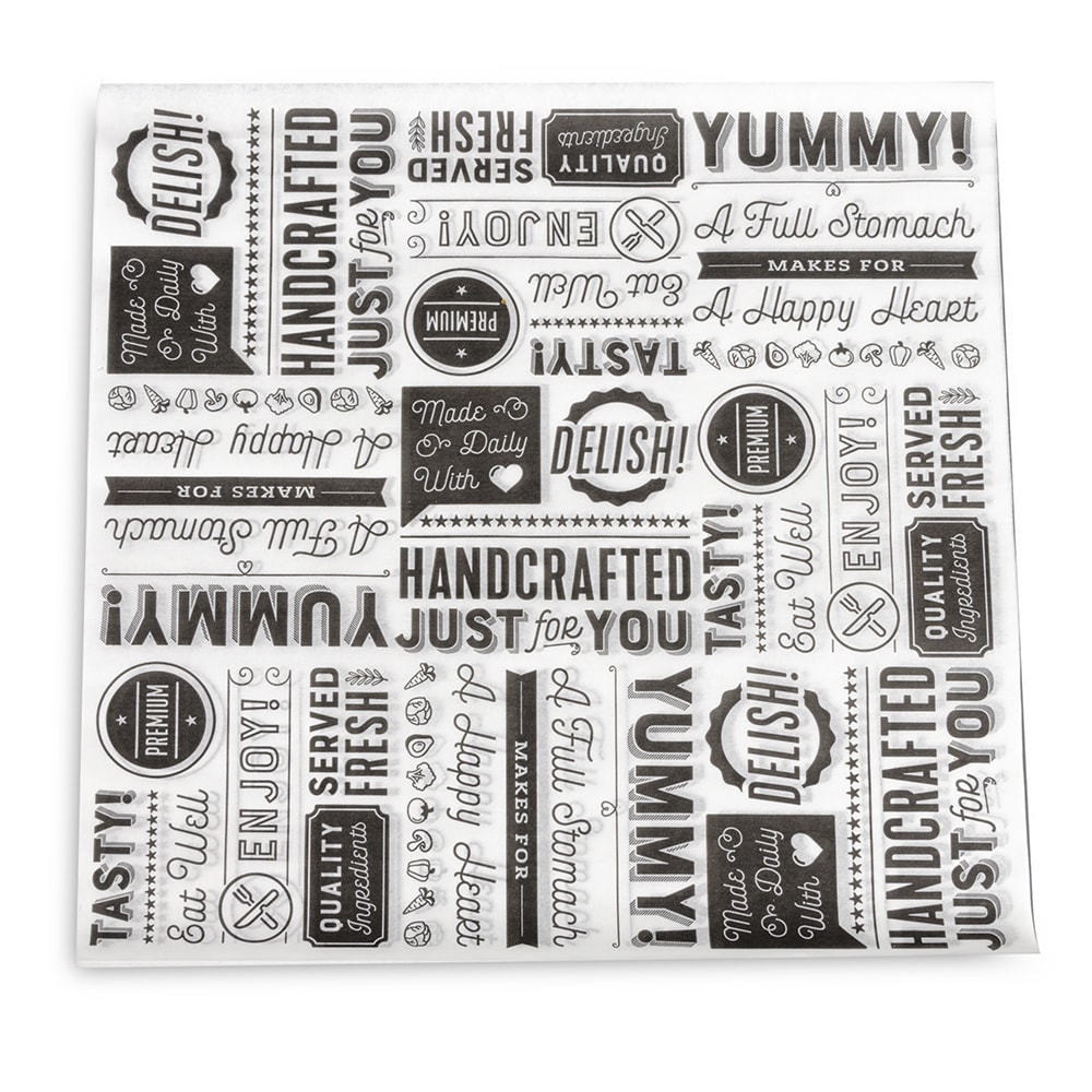284-PGT1212W 12" Square Sandwich/Deli Wrap Paper - Black Typography, White