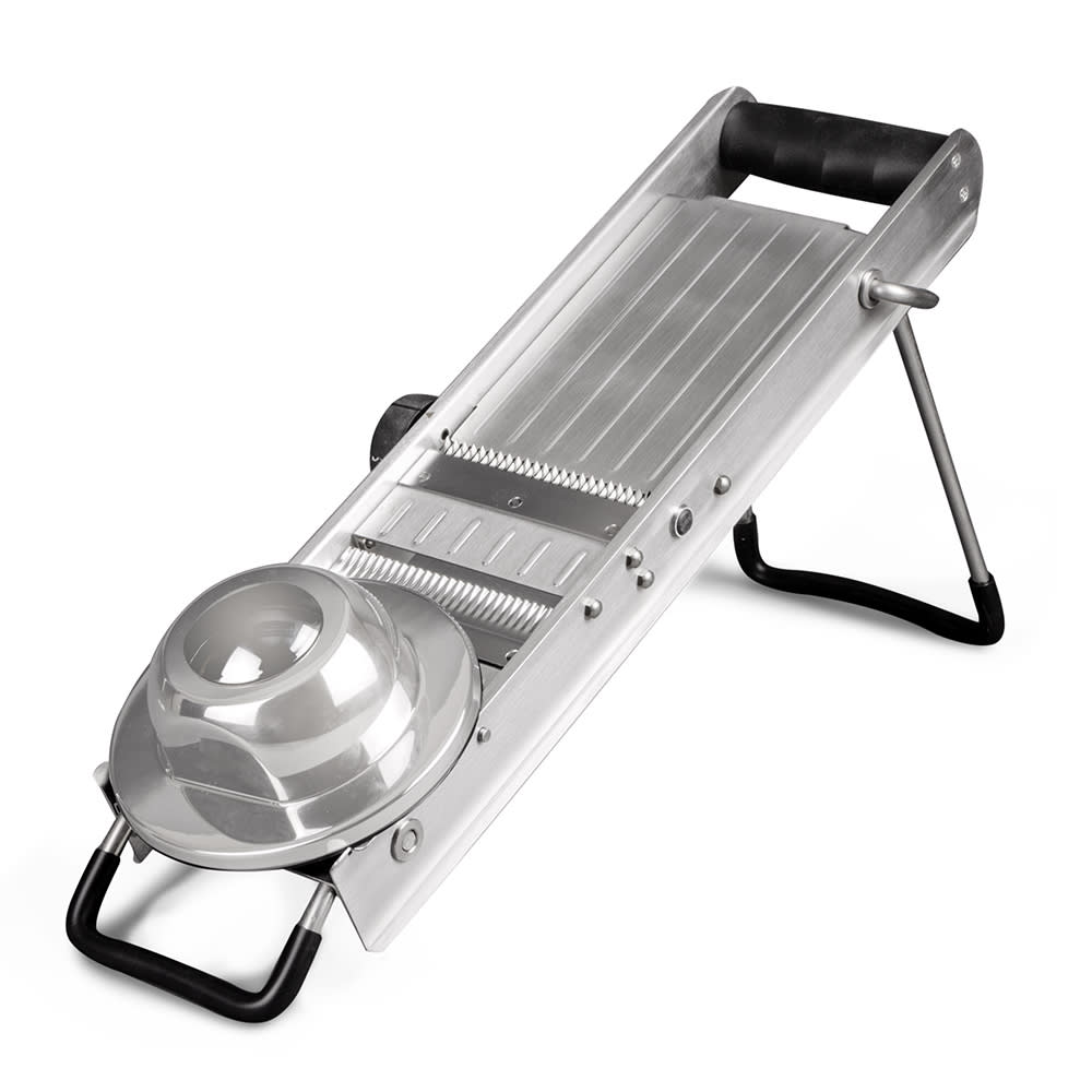 370-MSSS Mandolin Slicer - 17x6x9" Folding Legs, Black Handle, Stainless