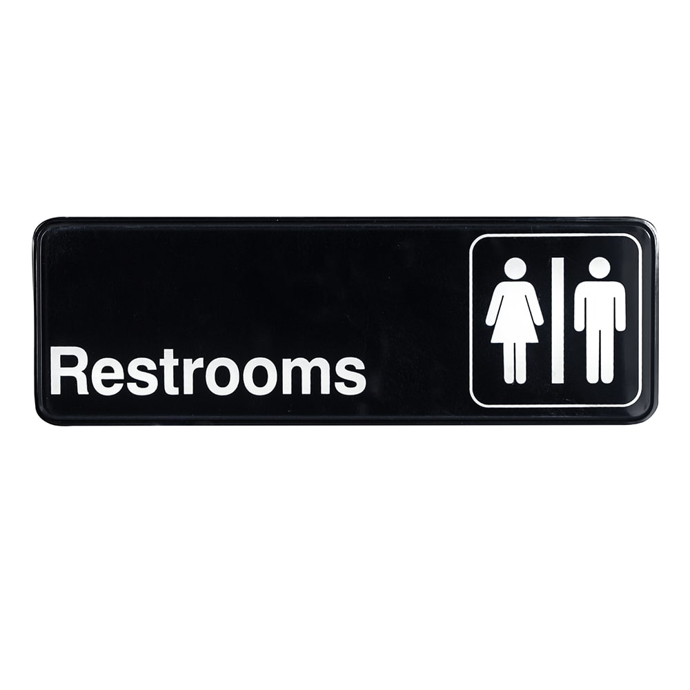 370-S3915BK Restrooms" Sign - 3x9" White on Black