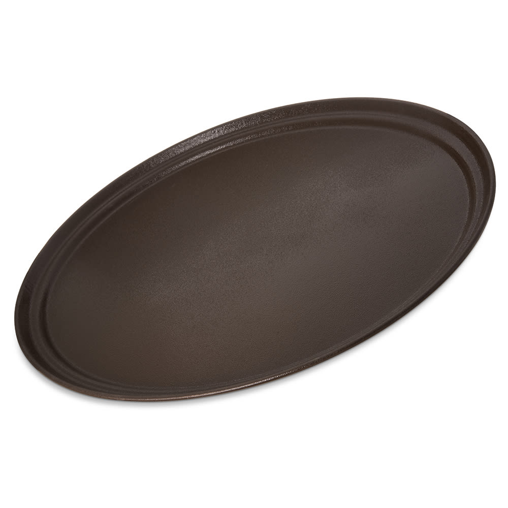028-2700GR2076 Oval Griptite™ 2 Serving Tray - 27" x 22", Fiberglass, Brown
