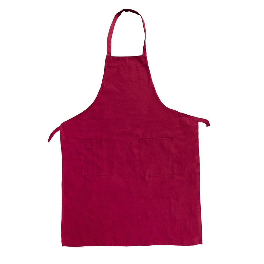 370-BAPBU Bib Apron - (3)Pocket, 33x28 1/2" Poly/Cotton, Burgundy