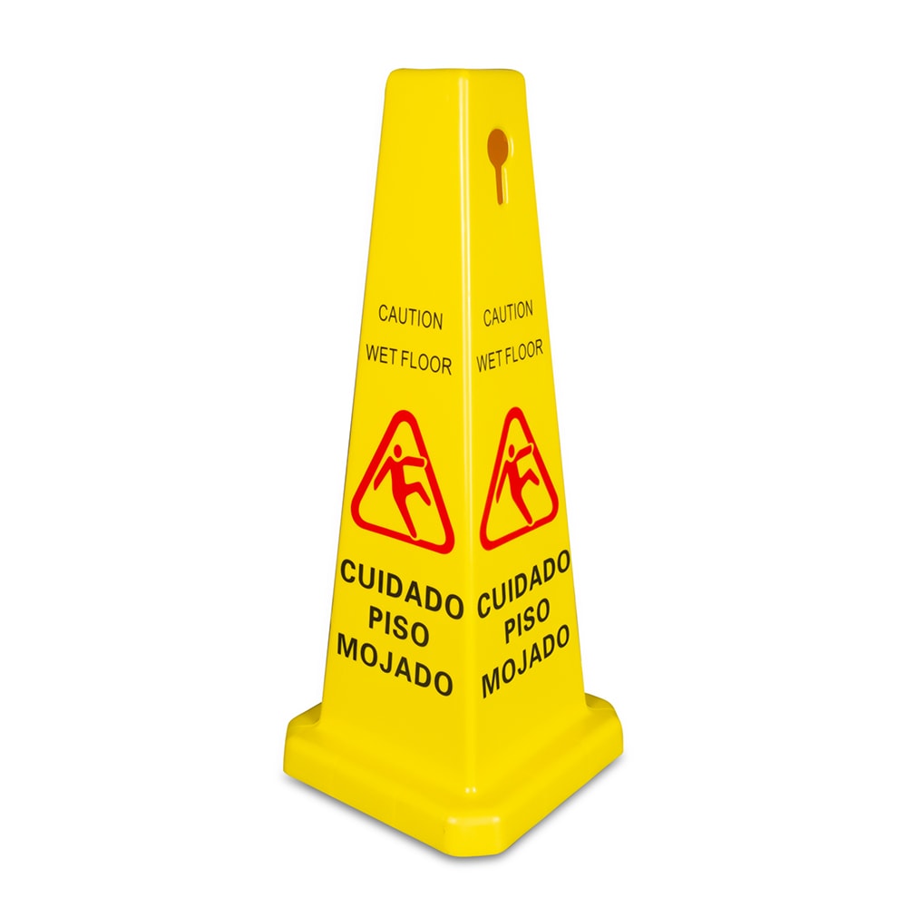 370-WFC27 27" Cone Shaped Wet Floor Sign - Trilingual, Yellow