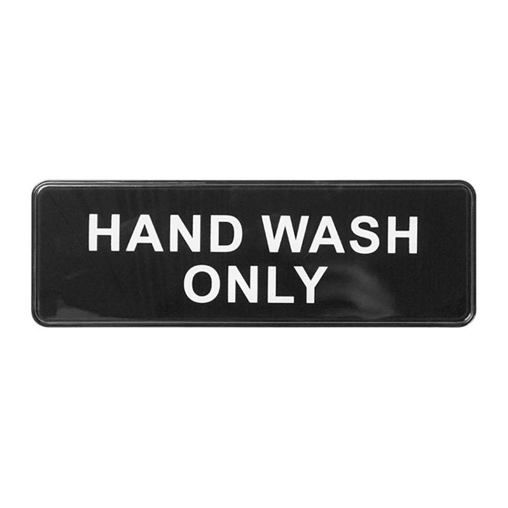 Winco SGN303 Information HAND WASH ONLY Sign w/ Symbol, 3" x 9", Black