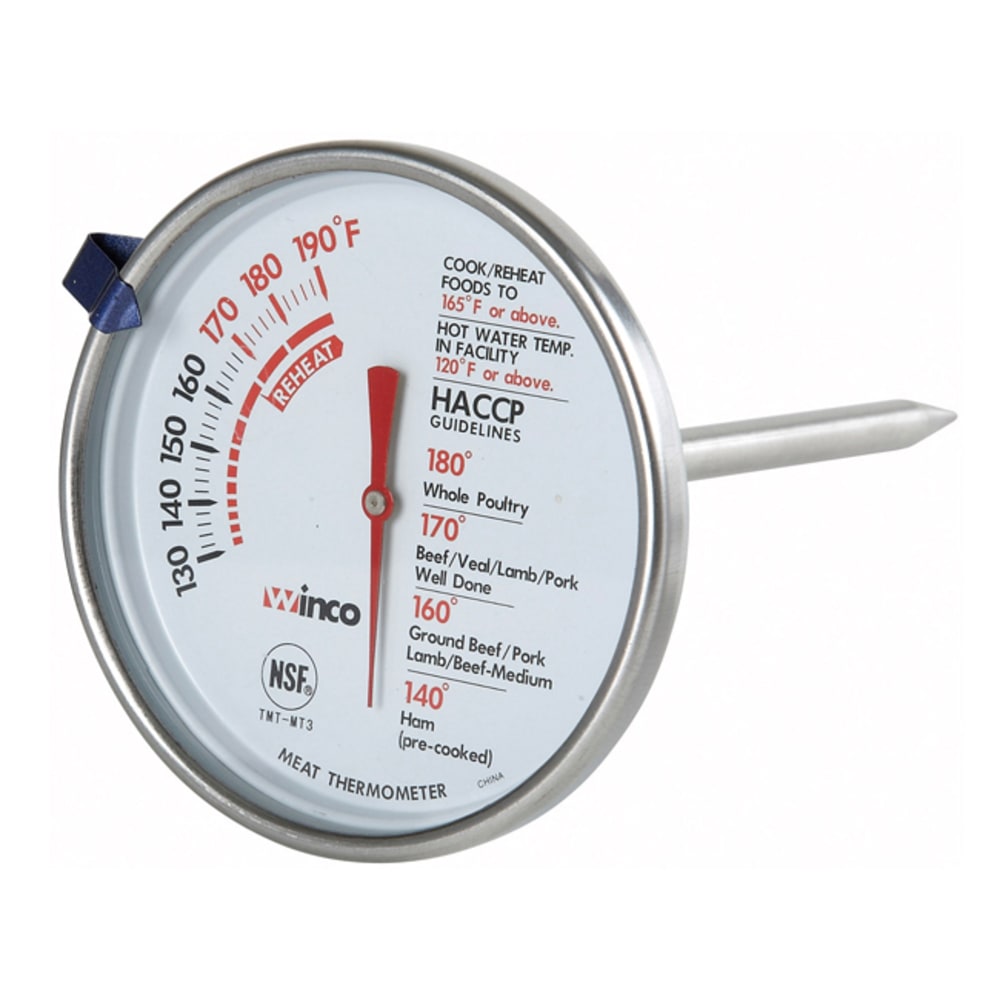 Winco TMT-MT3 3" Dial Type Meat Thermometer w/ 5" Stem, 130 to 190 Degrees F