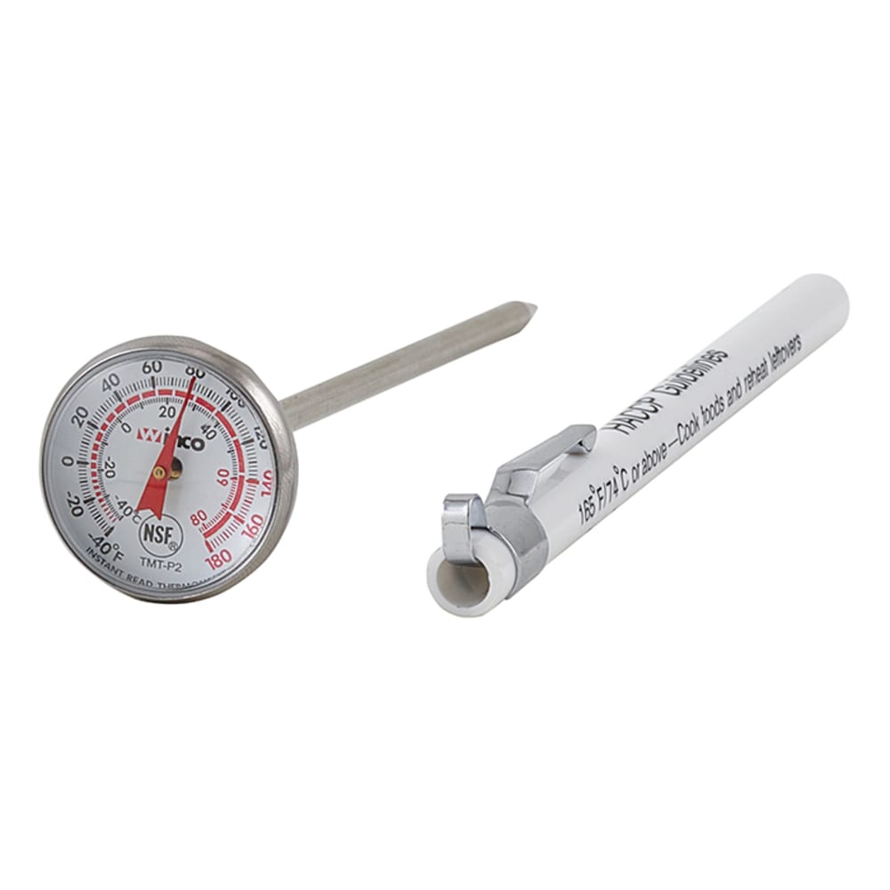 Winco TMT-P2 1" Dial Type Pocket Thermometer w/ 5" Stem, -40 to 180 Degrees F