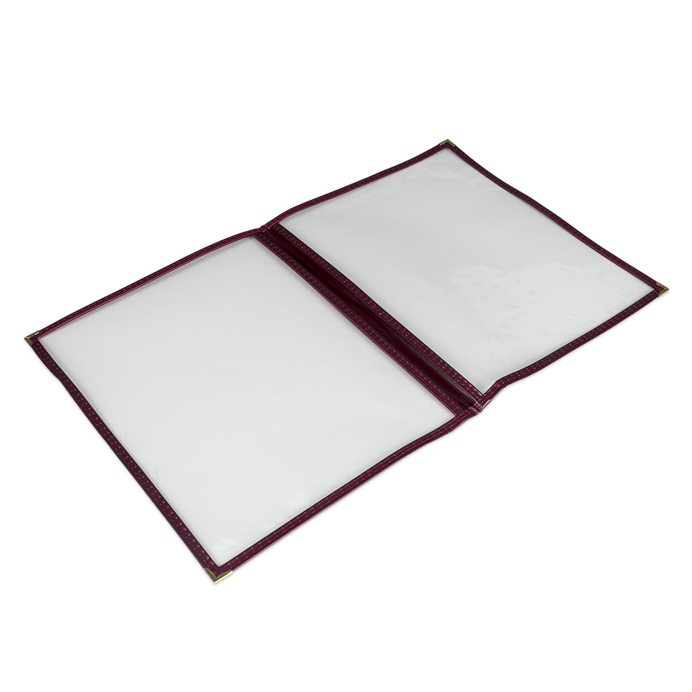 370-MCV2RD Double Fold Menu Cover - 9 1/4x12" Transparent/Red