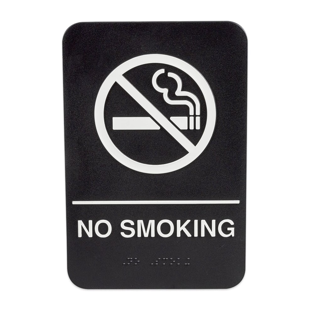 370-S69B9BK No Smoking" Braille Sign - 6x9" White on Black