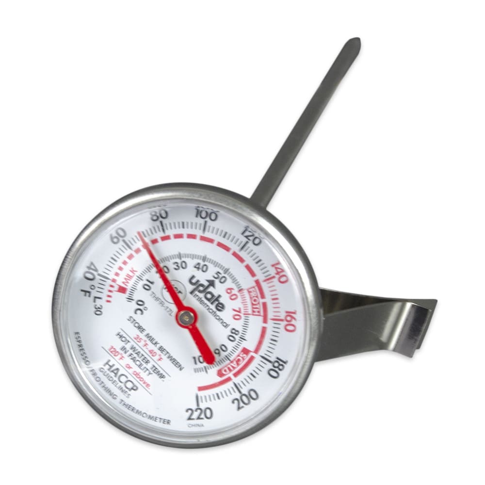 370-THFR17L 1 3/4" Dial Type Frothing Thermometer w/ 8" Stem, 30 to 220 Degrees F